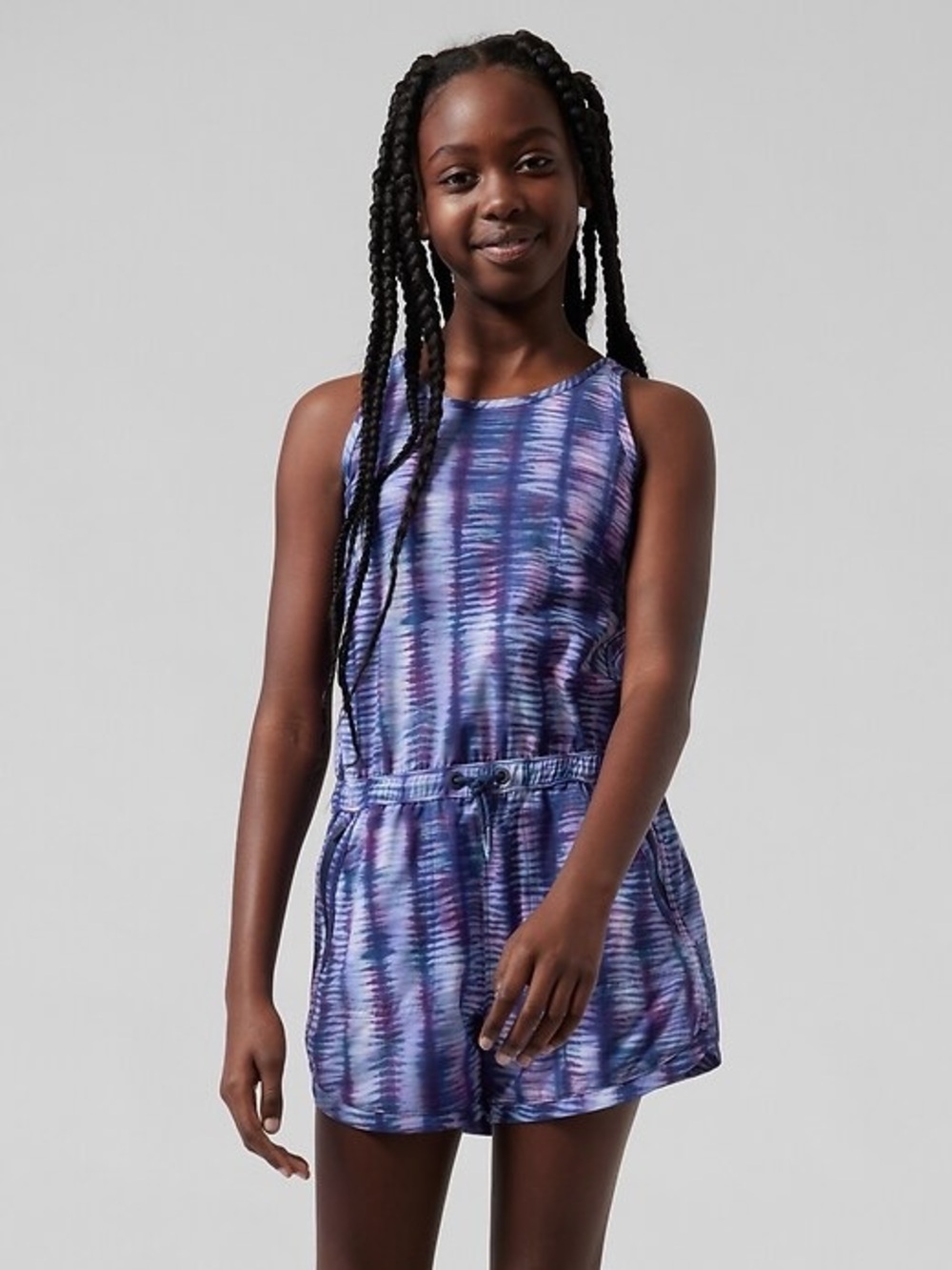 Athleta Girl On The Go Romper | Digital Lavender Tie Dye Athleisure XXL 16